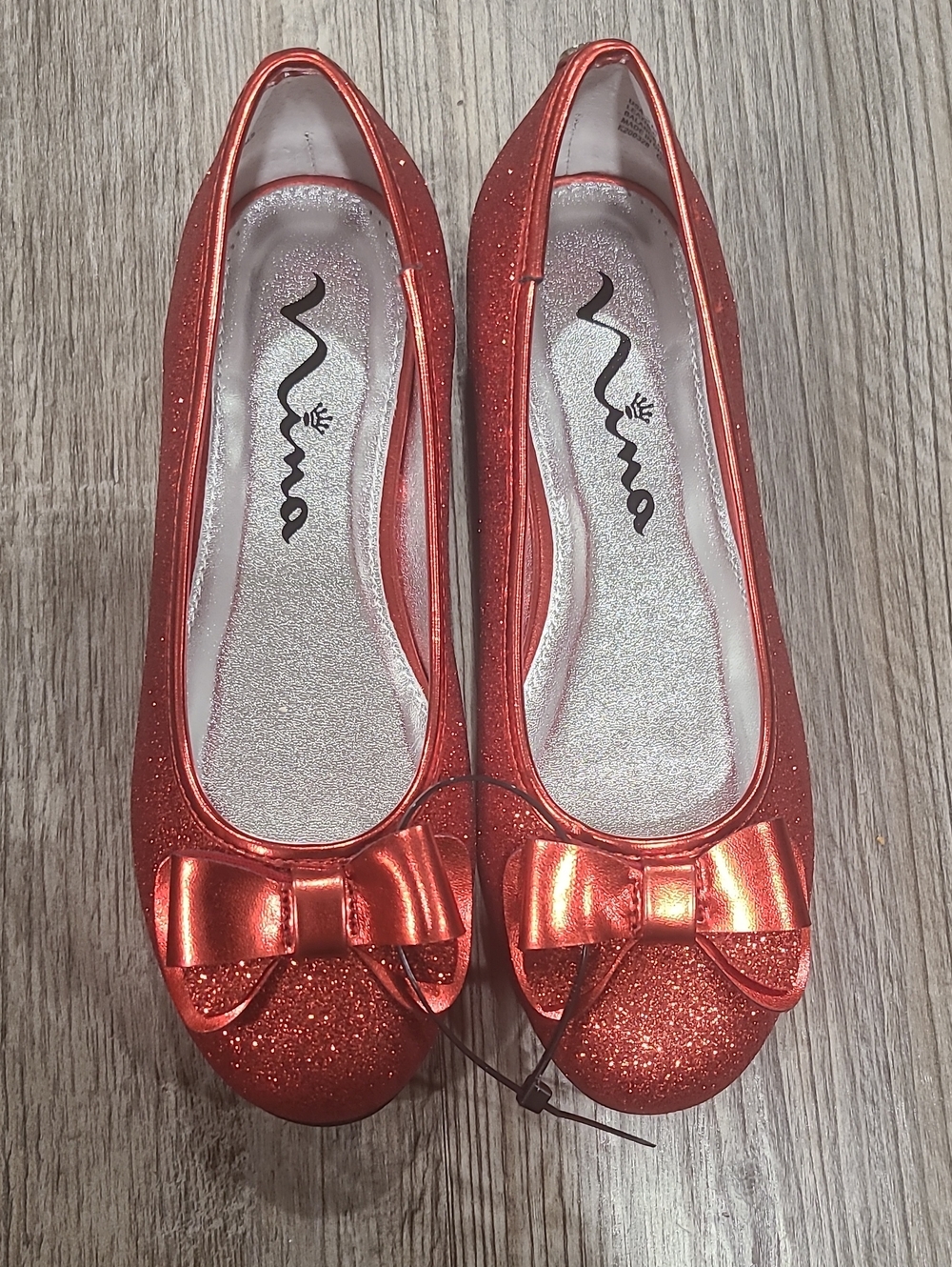 Nina Girls Red Glitter Bow Ballet Flats